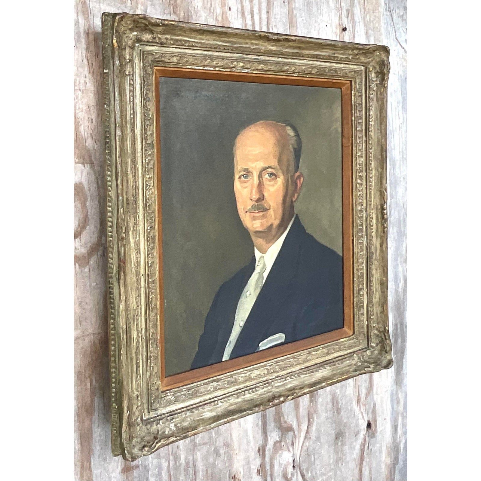 Vintage Regency Signed Original Oil Portrait Painting on Canvas - Top view