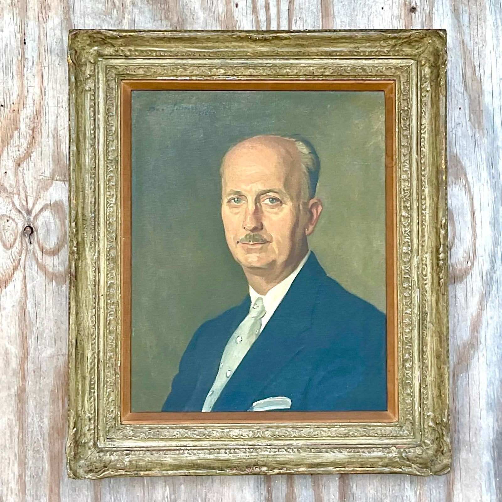 Vintage Regency Signed Original Oil Portrait Painting on Canvas - Detail view