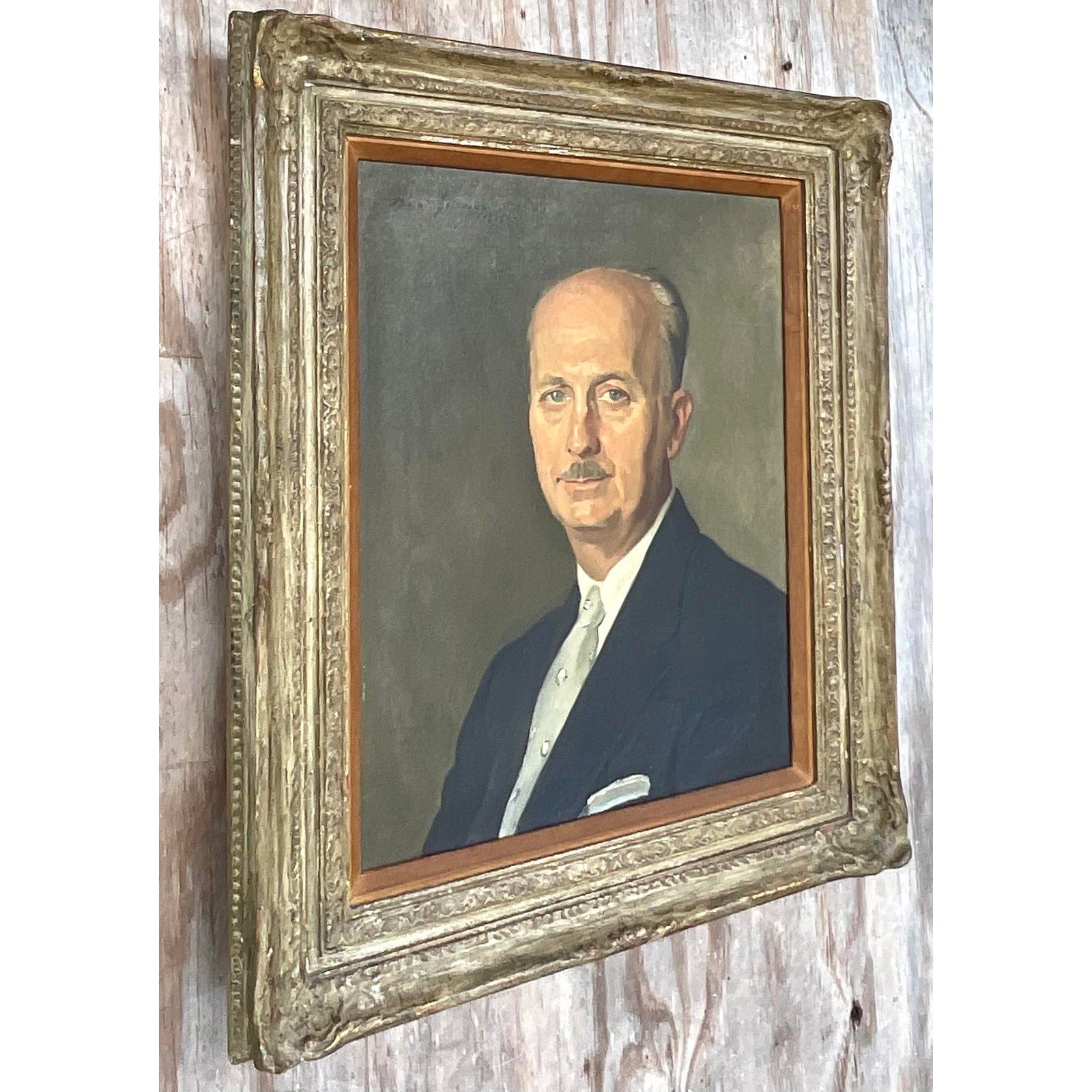Vintage Regency Signed Original Oil Portrait Painting on Canvas - Back view