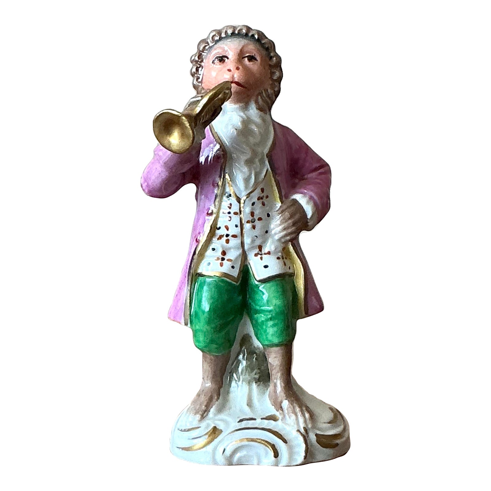 Vintage Regency Sitzendorf Porcelain Monkey Playing Trumpet - Detail view