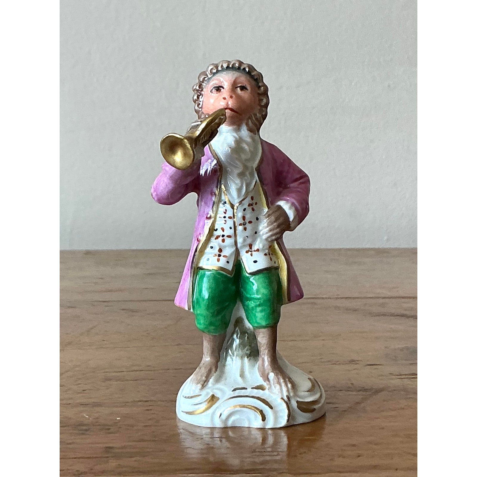 Vintage Regency Sitzendorf Porcelain Monkey Playing Trumpet - Top view