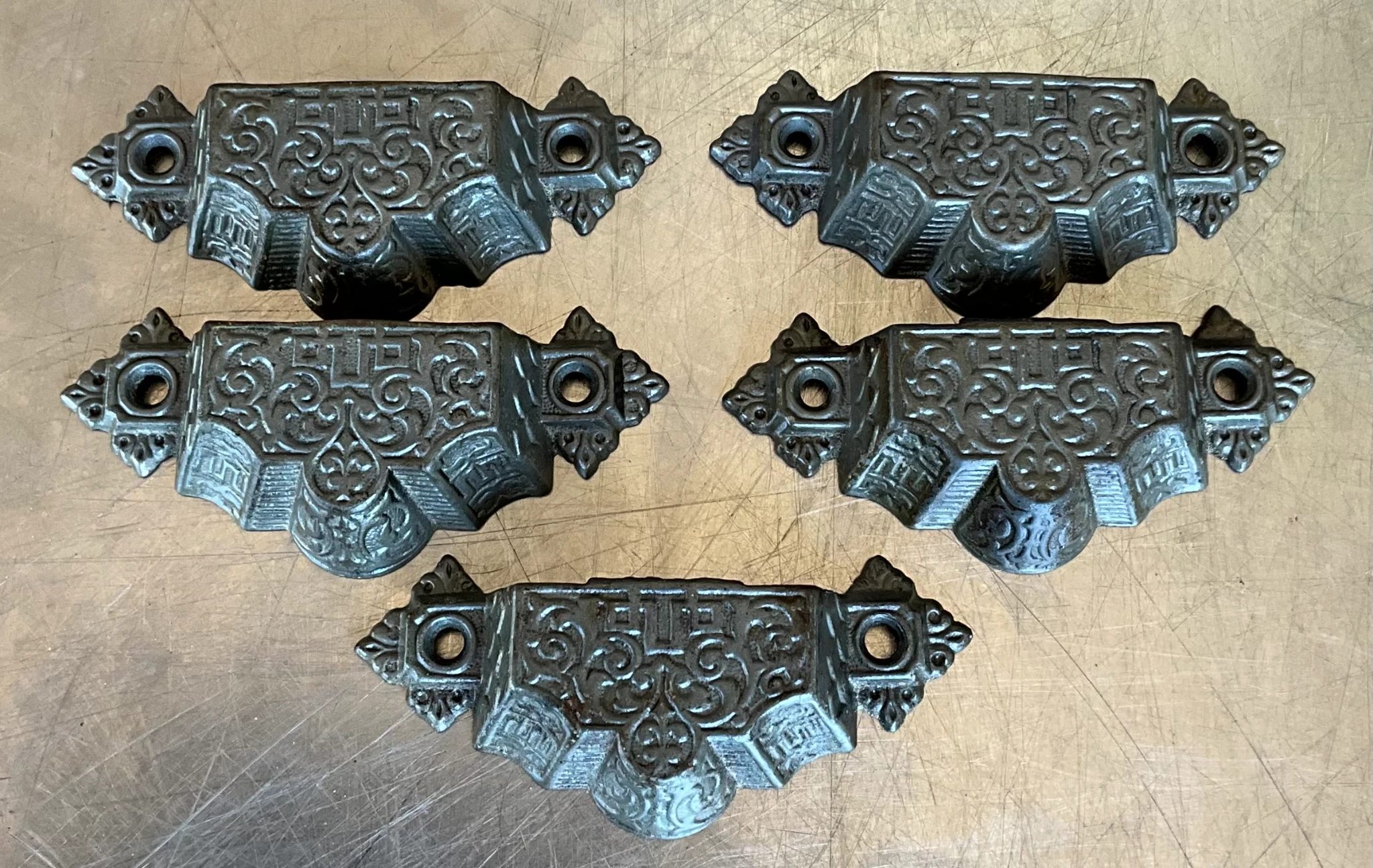 Vintage Regency Small Cast Iron Handle - Set of 5 - Side view