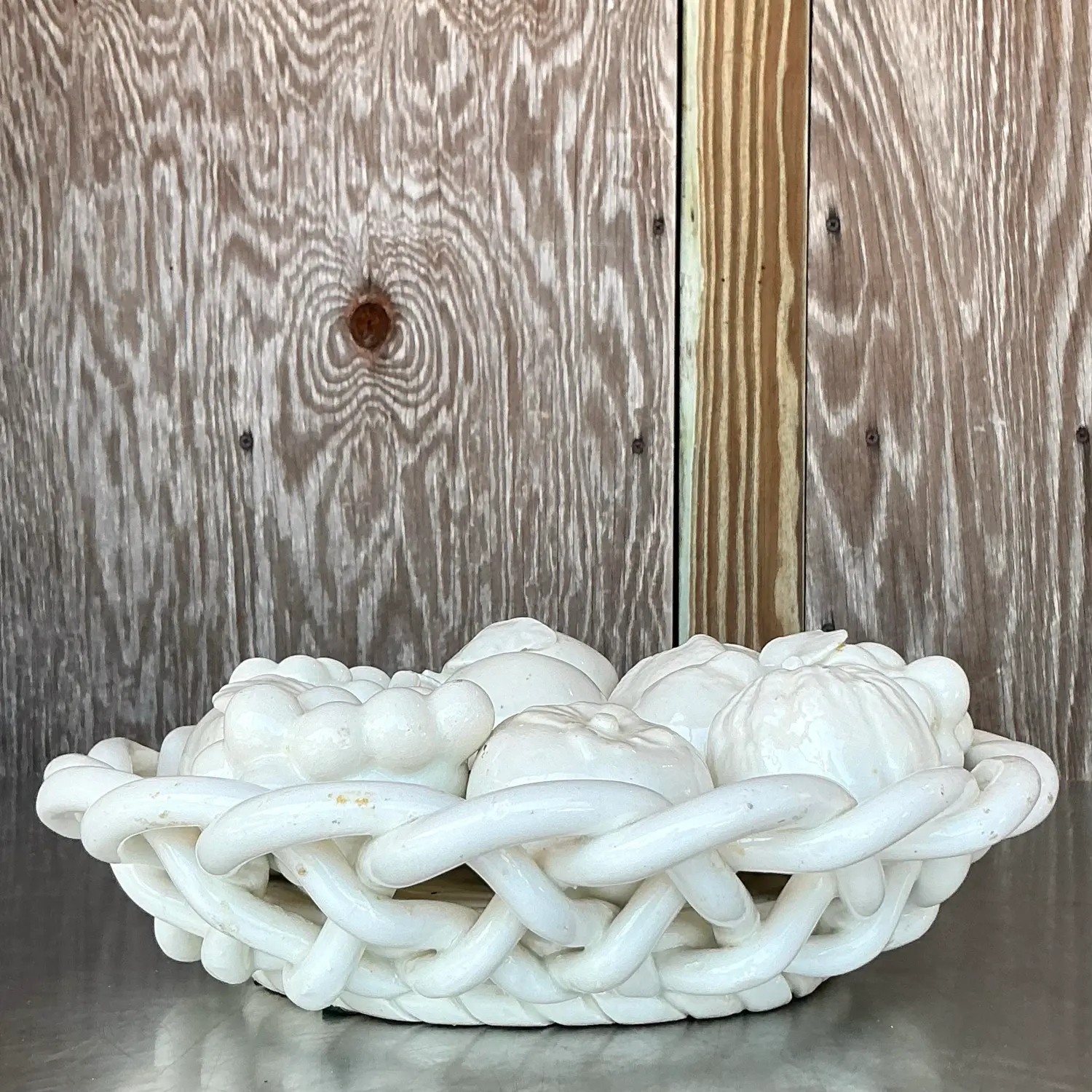 Vintage Regency Spanish Glazed Ceramic Fruit Bowl - Top view