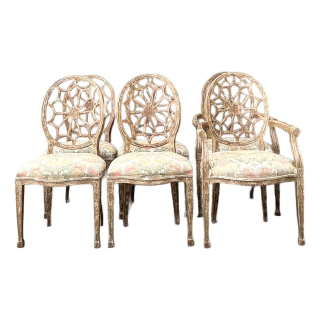 Vintage Regency Spider Web Dining Chairs - Set of 6