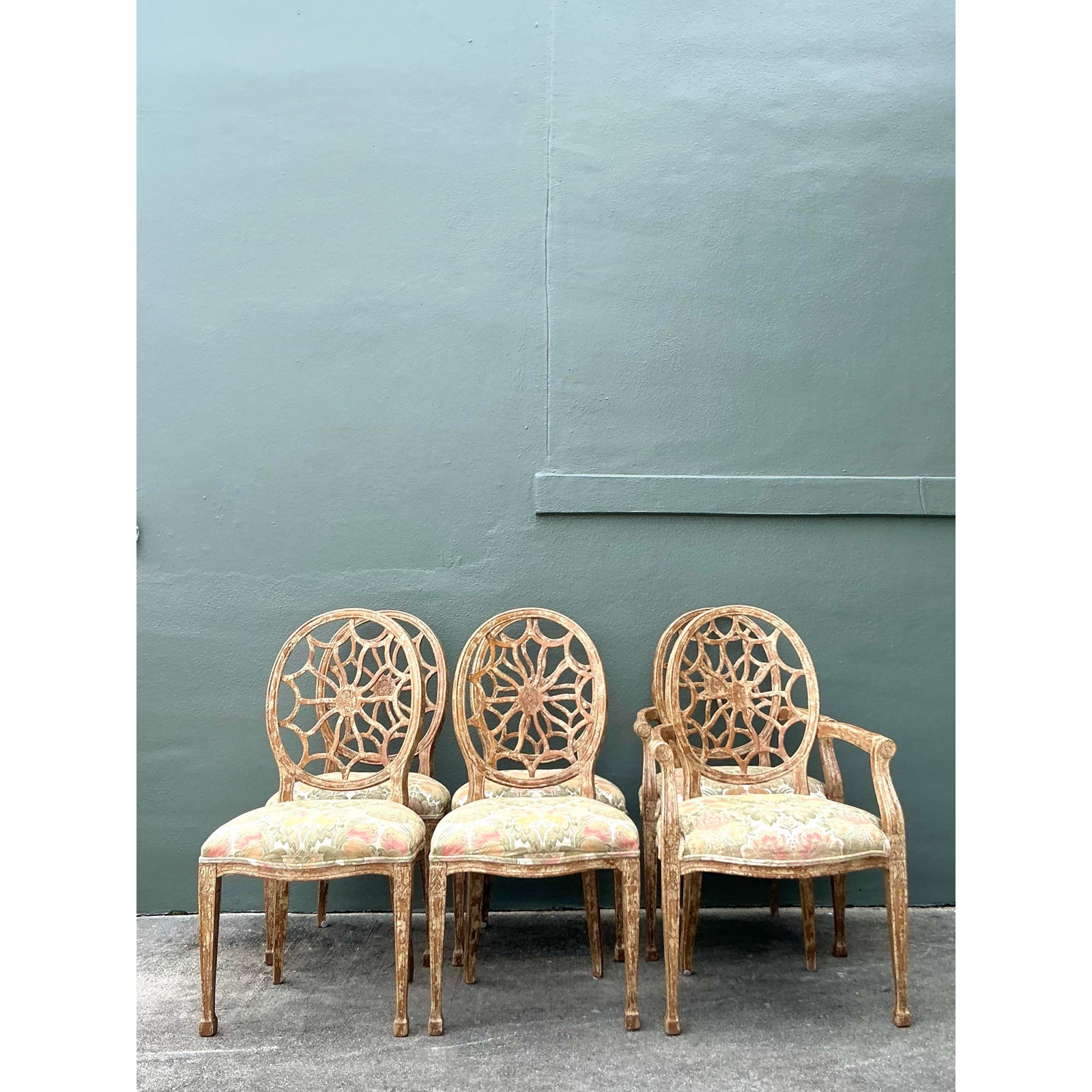 Vintage Regency Spider Web Dining Chairs - Set of 6 - Detail view