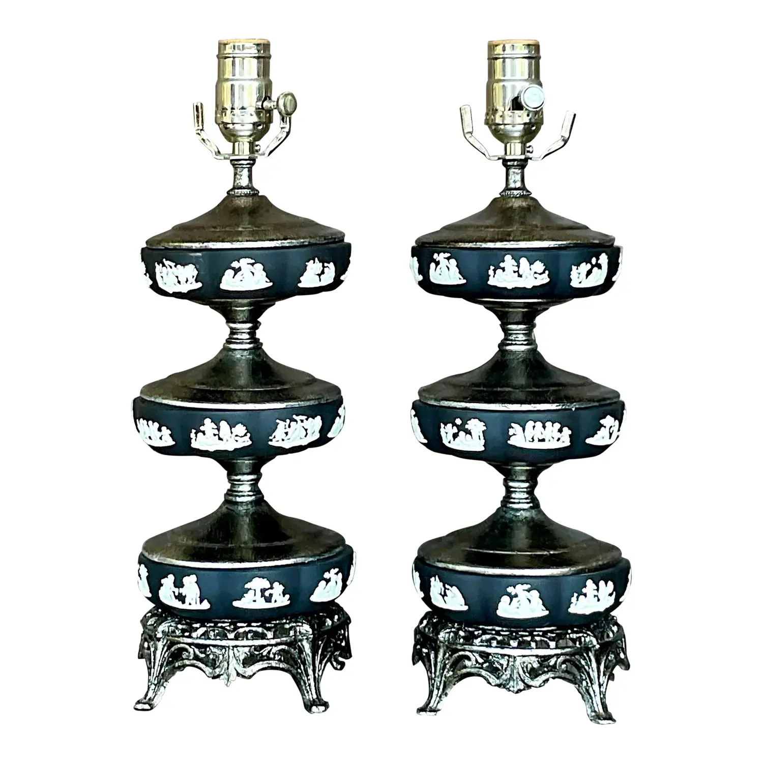 Vintage Regency Stacked Table Lamps After Wedgwood - a Pair