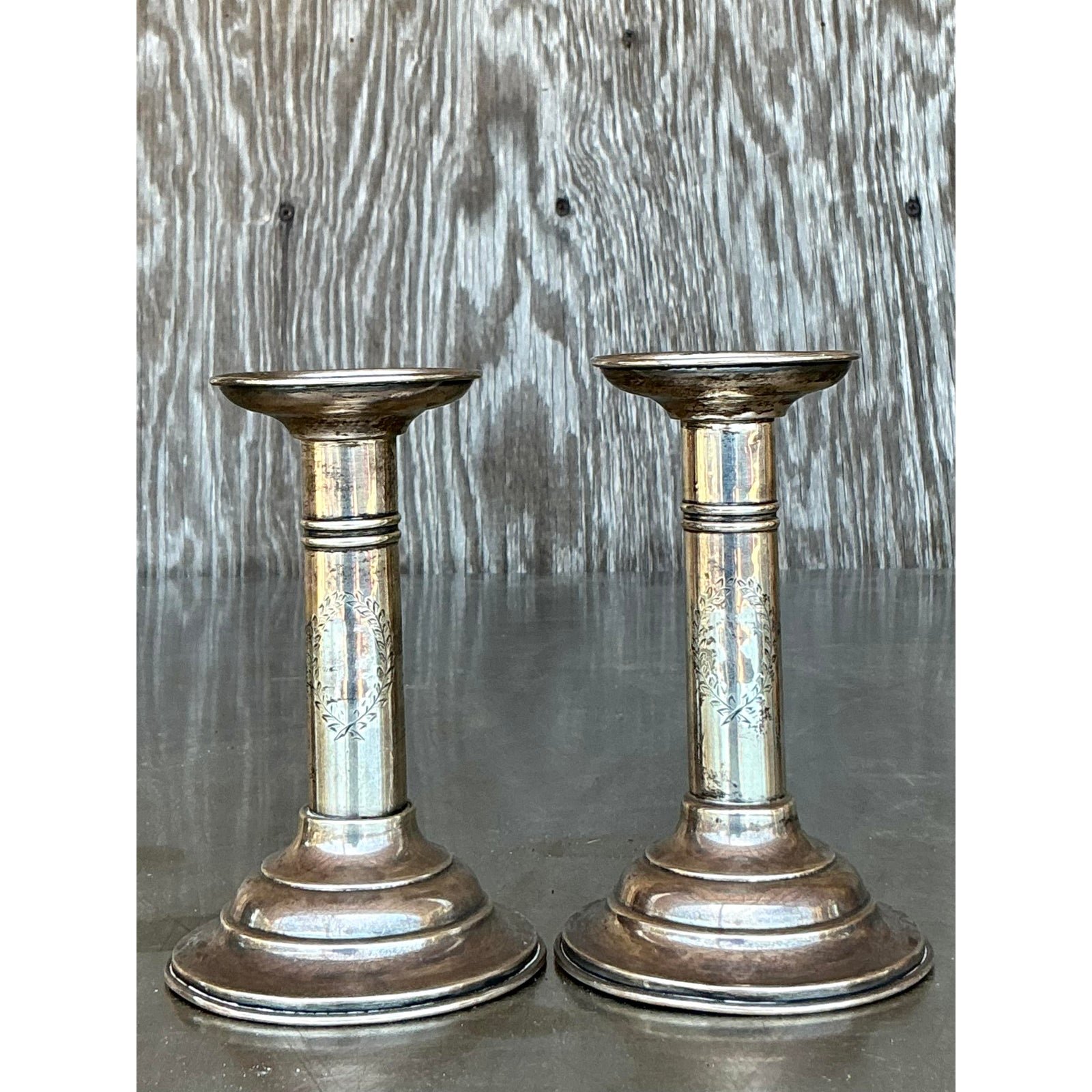 Vintage Regency Sterling Candlesticks - Set of 2 - Detail view