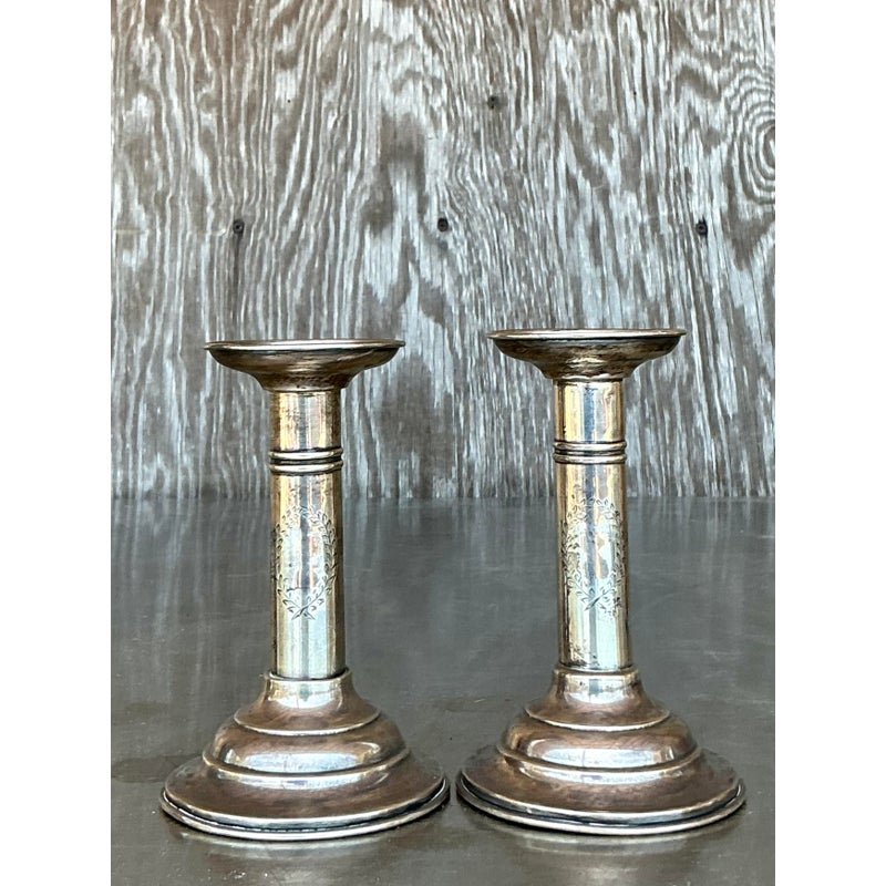 Vintage Regency Sterling Candlesticks - Set of 2 - Side view
