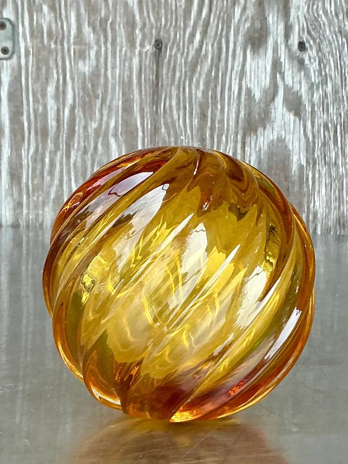 Vintage Regency Swirl Blown Glass Sphere - Side view