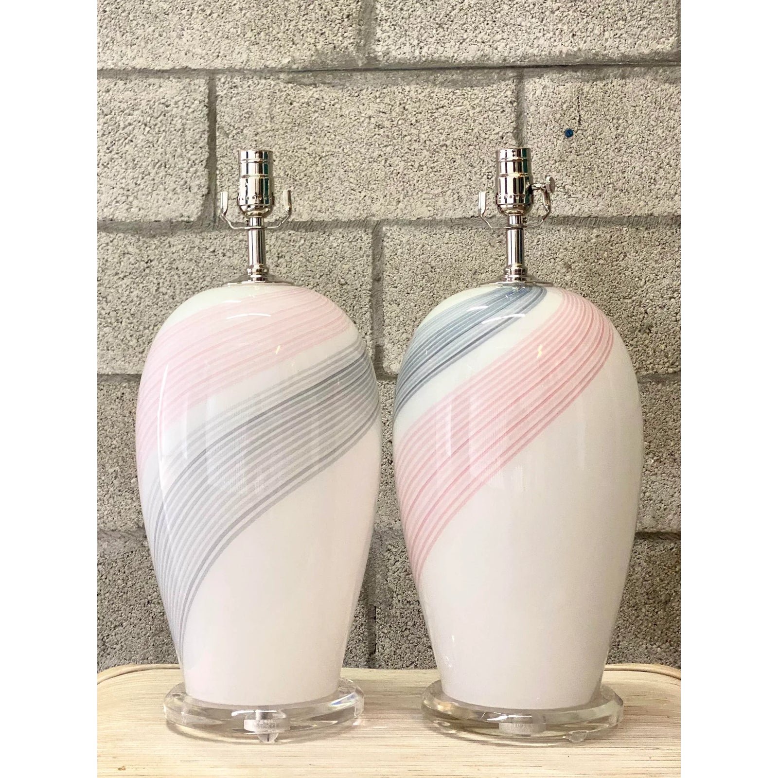 Vintage Regency Swirl Murano Glass Lamps - Top view