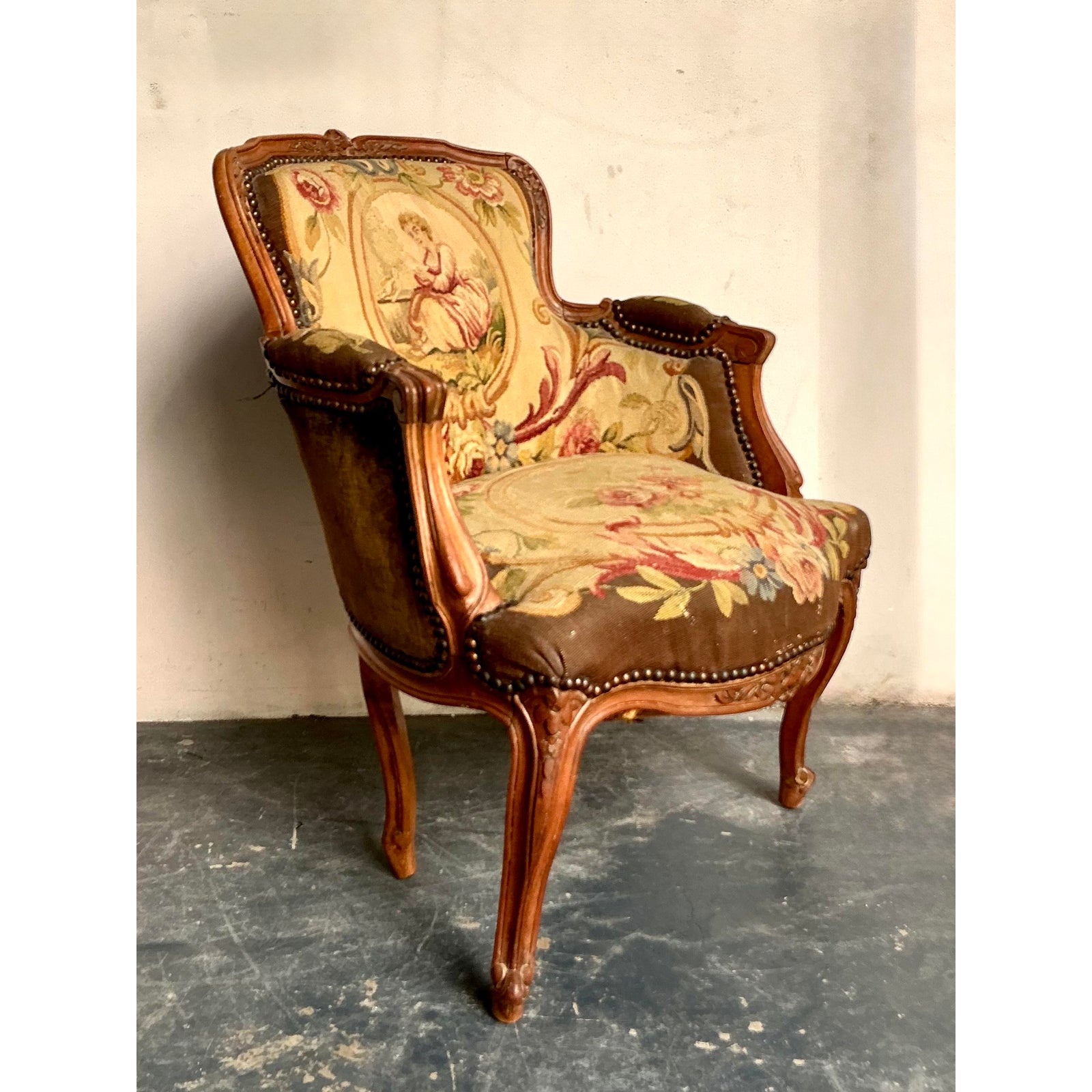 Vintage Regency Tapestry Lounge Chair - Side view