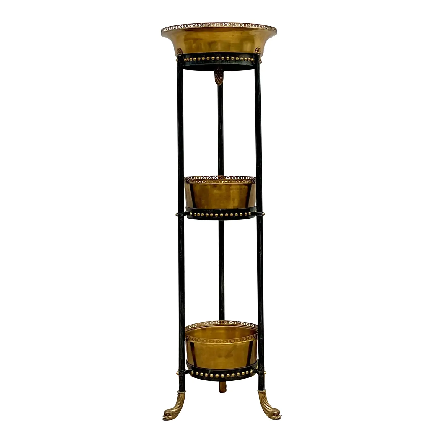Vintage Regency Theodore Alexander Stacked Brass Jardiniere