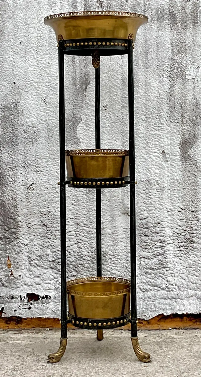 Vintage Regency Theodore Alexander Stacked Brass Jardiniere - Side view