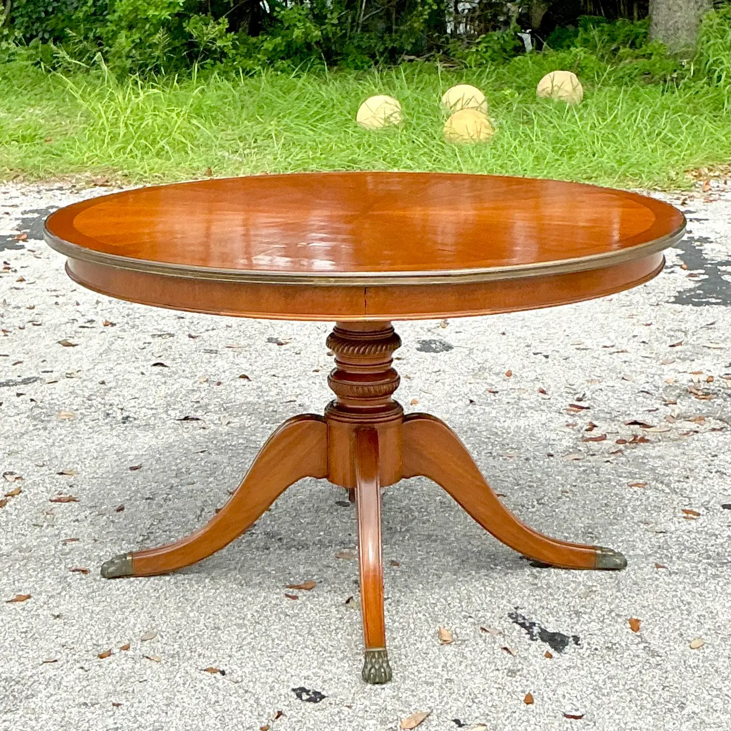 Vintage Regency Three Legged Marquis Center Hall Table - Top view