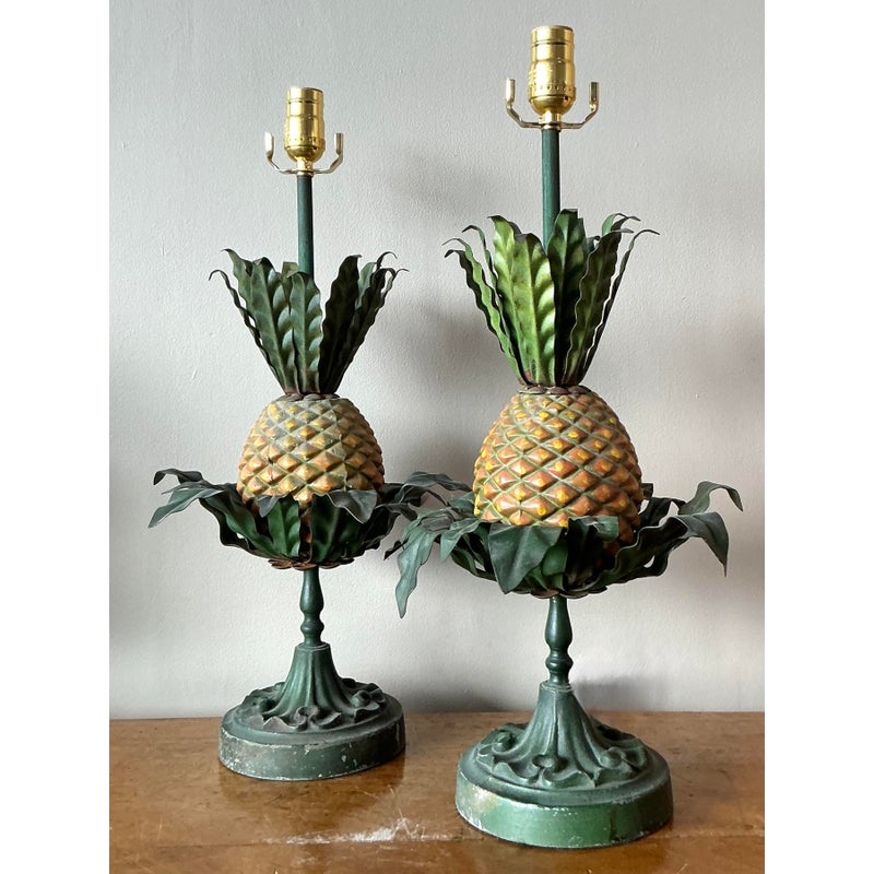 Vintage Regency Tole Pineapple Lamps - A Pair - Back view