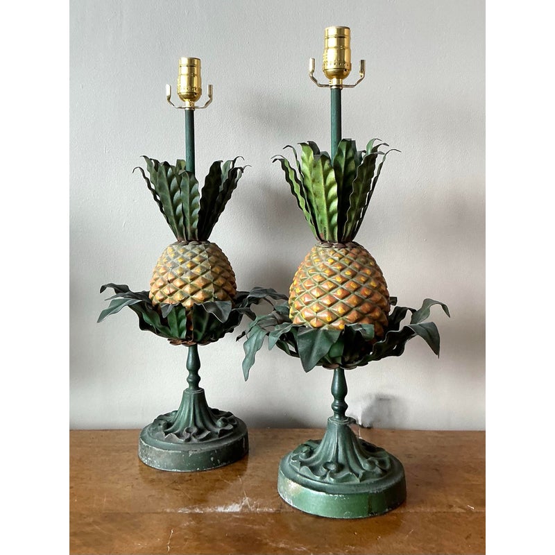 Vintage Regency Tole Pineapple Lamps - A Pair - Top view
