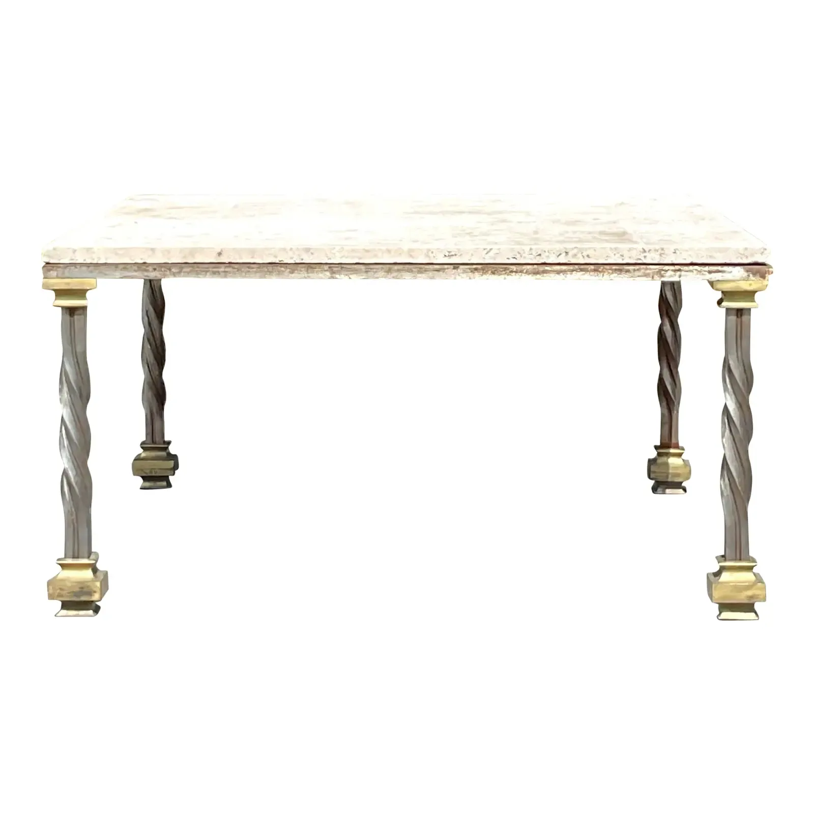 Vintage Regency Travertine and Brass Cap Coffee Table - Detail view