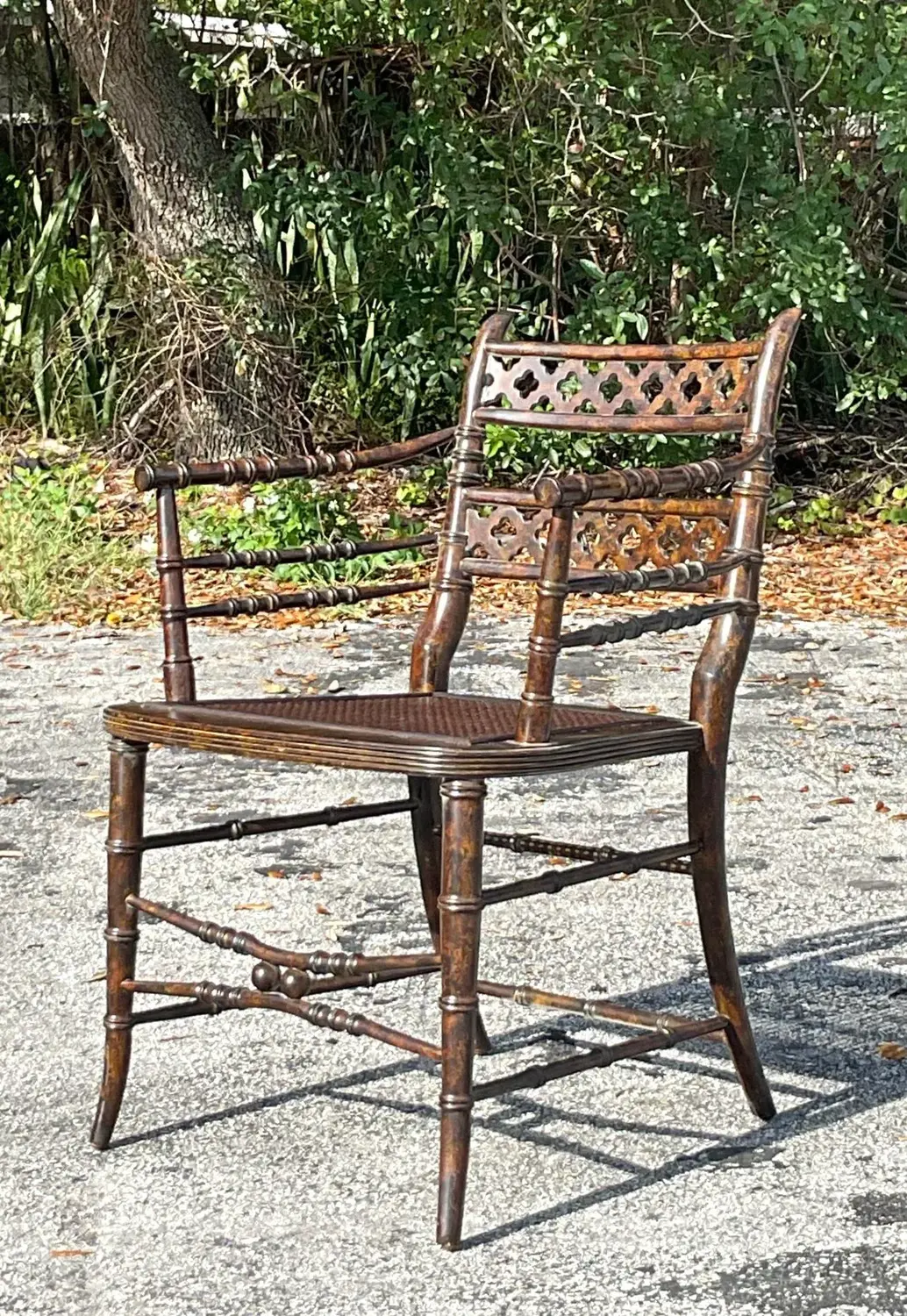 Vintage Regency Trellis Cane Chair - Back view