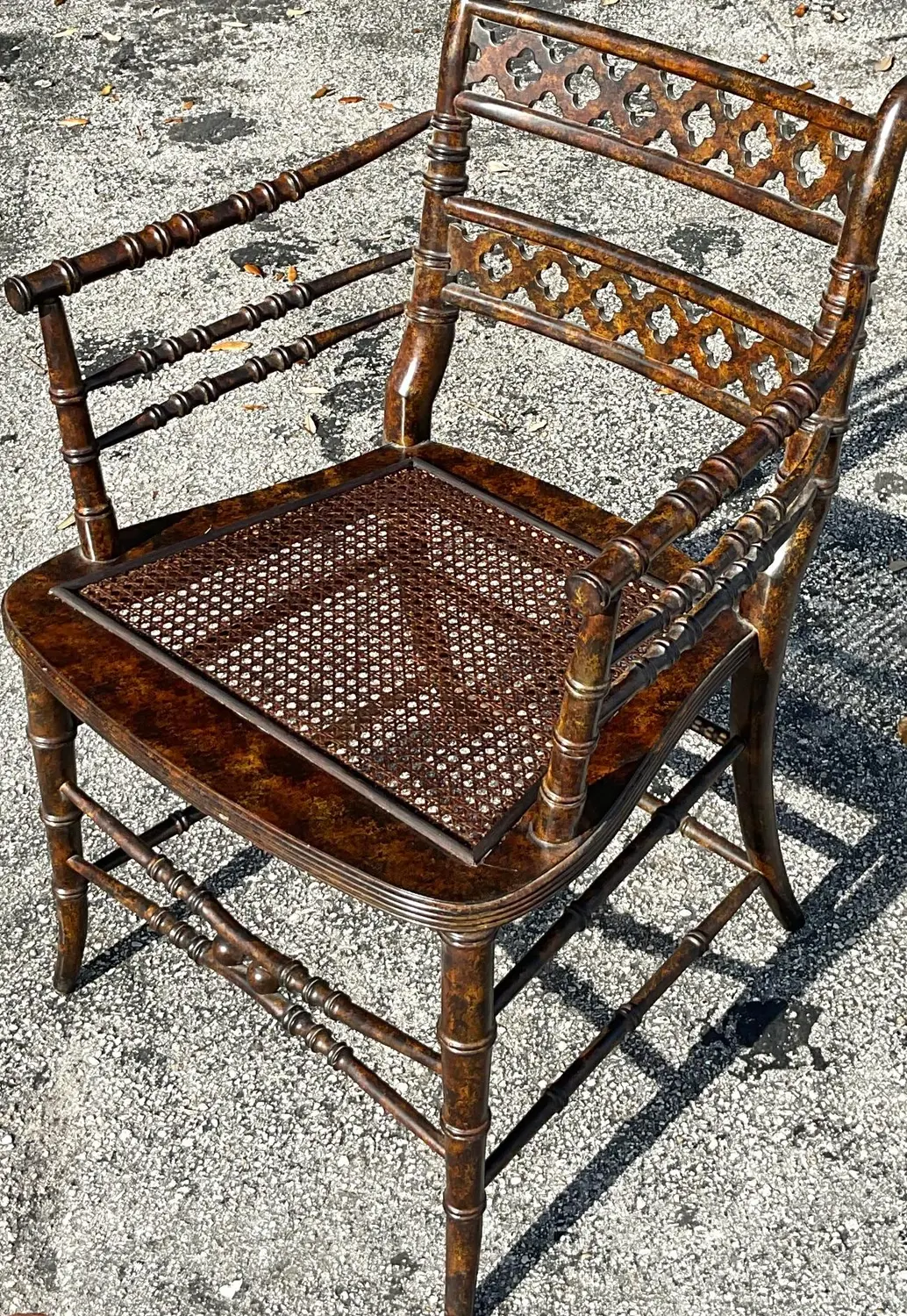 Vintage Regency Trellis Cane Chair - Top view