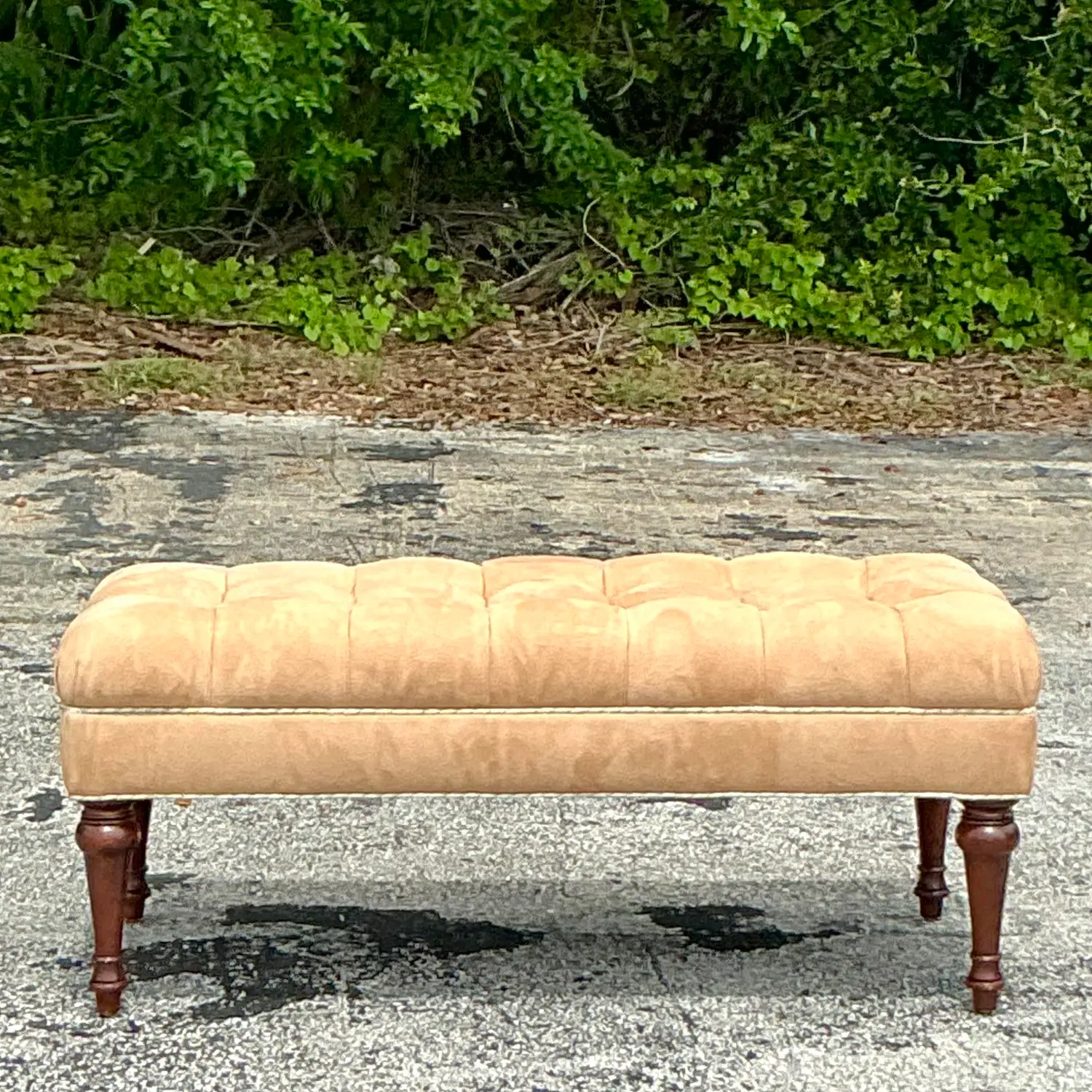 Vintage Regency Tufted Bench - Side view