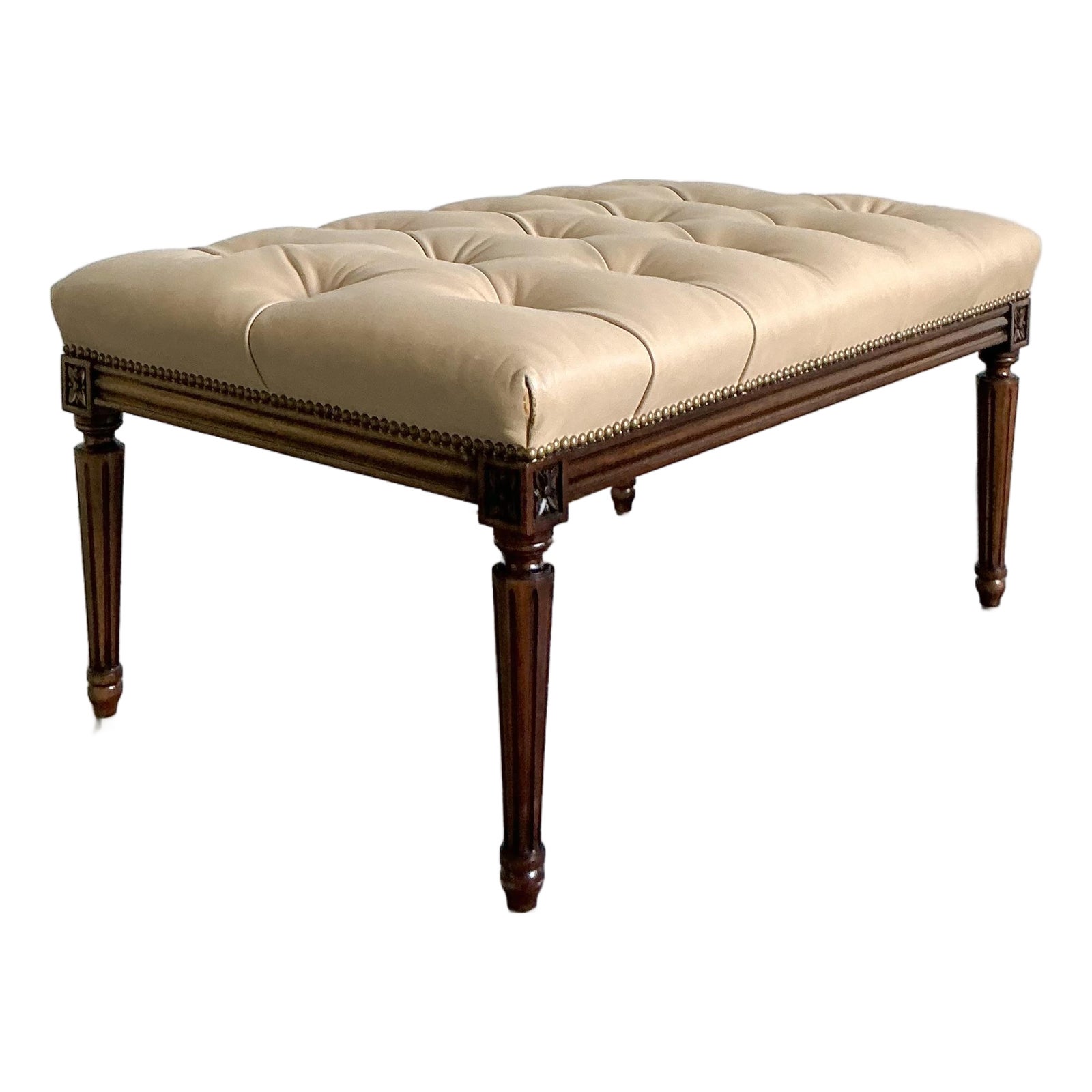 Vintage Regency Tufted Leather Bench