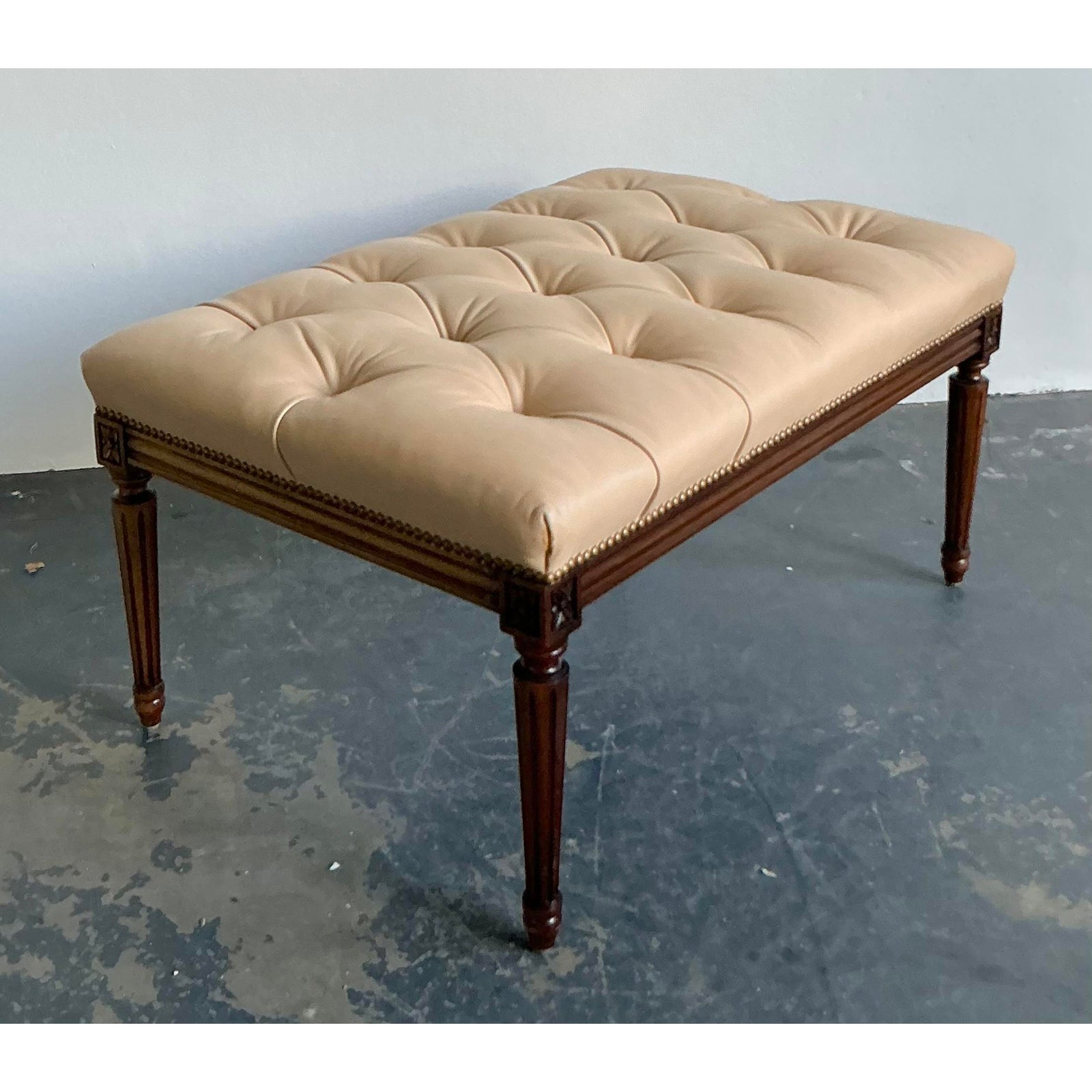 Vintage Regency Tufted Leather Bench - Top view