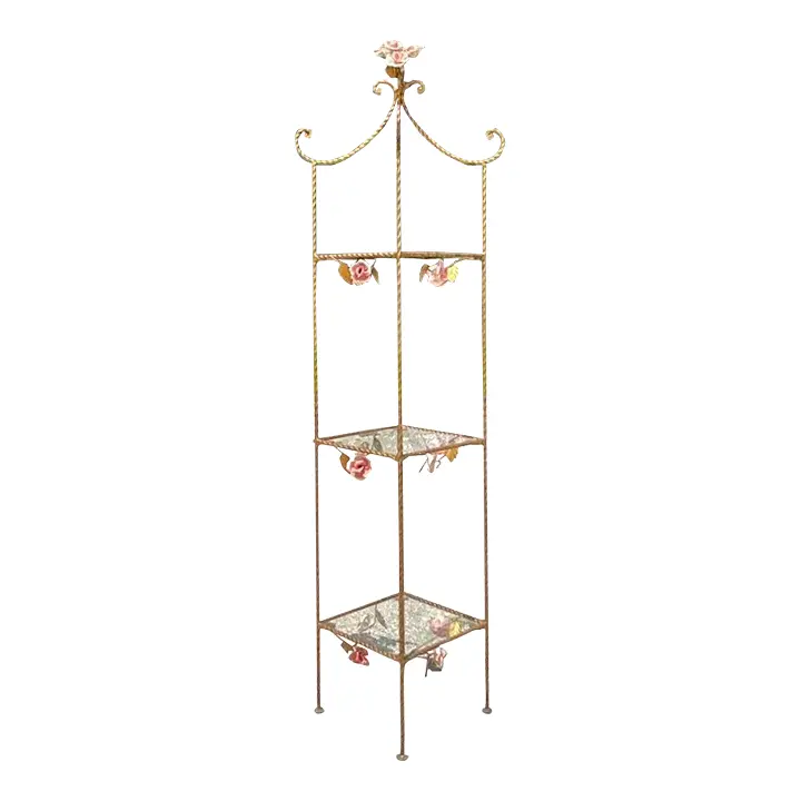 Vintage Regency Twisted Gilt Roses Etagere