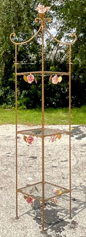 Vintage Regency Twisted Gilt Roses Etagere - Side view