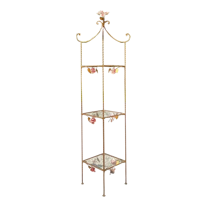 Vintage Regency Twisted Gilt Roses Etagere - Detail view