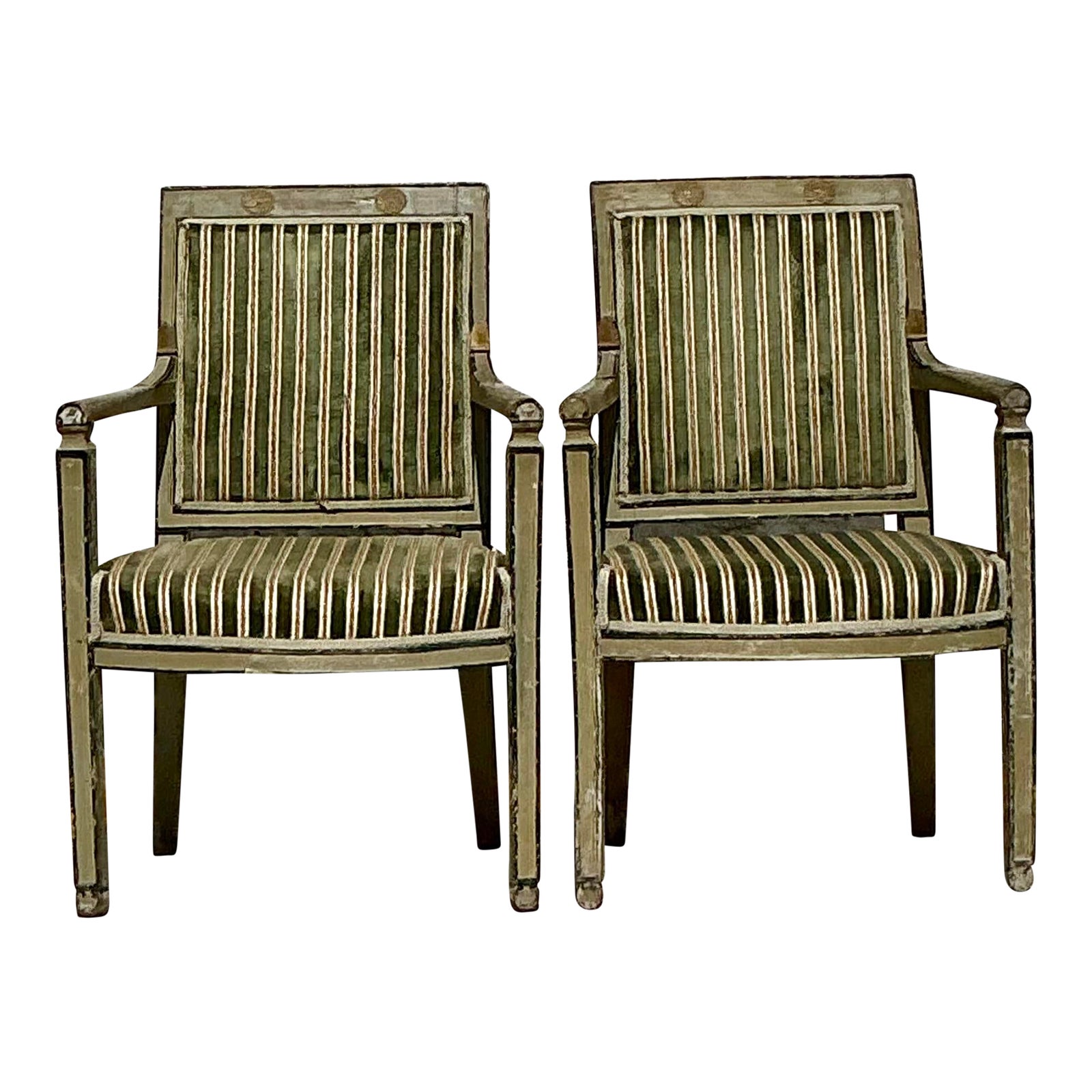Vintage Regency Velvet Stripe Fauteuil Chairs - A Pair - Detail view