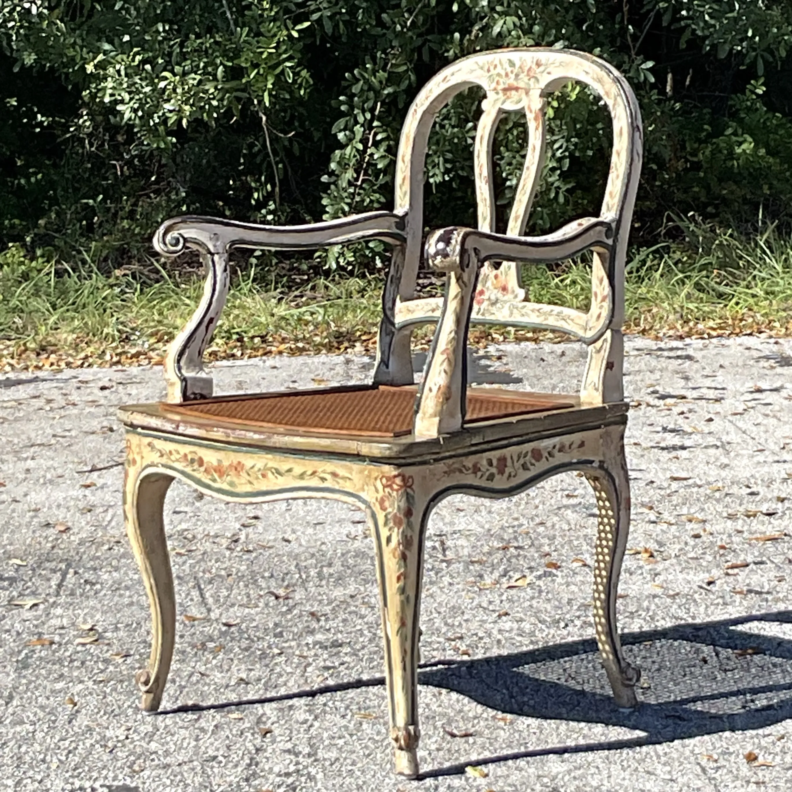 Vintage Regency Venetian Hand Painted Cane Chair - Top view
