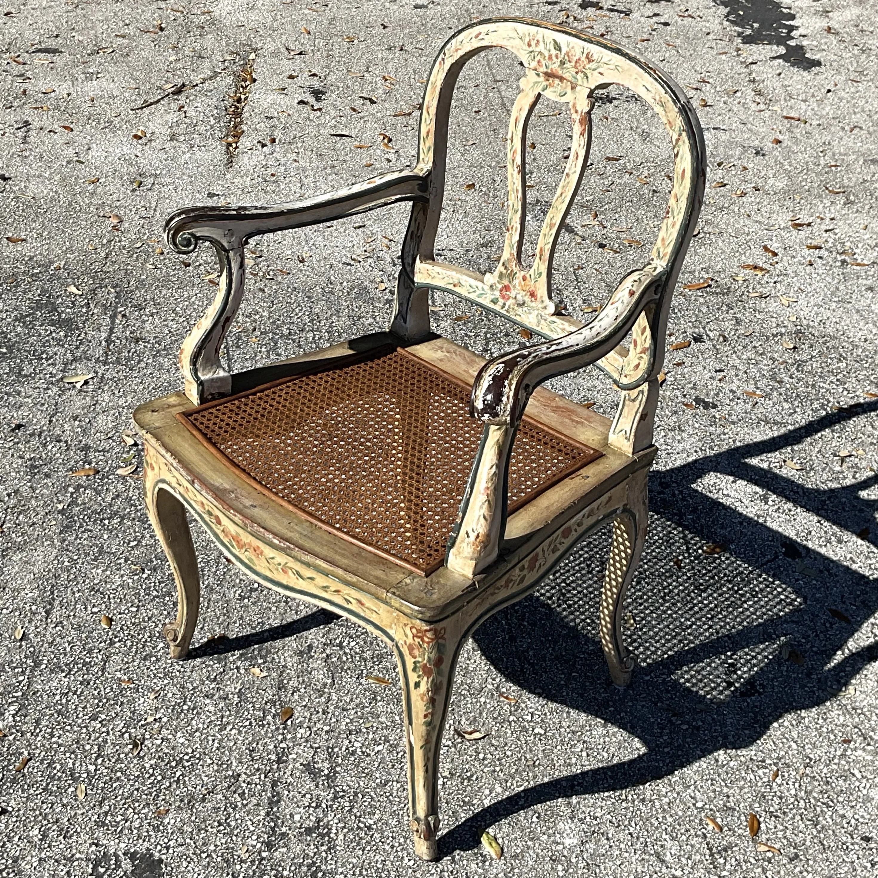 Vintage Regency Venetian Hand Painted Cane Chair - Detail view