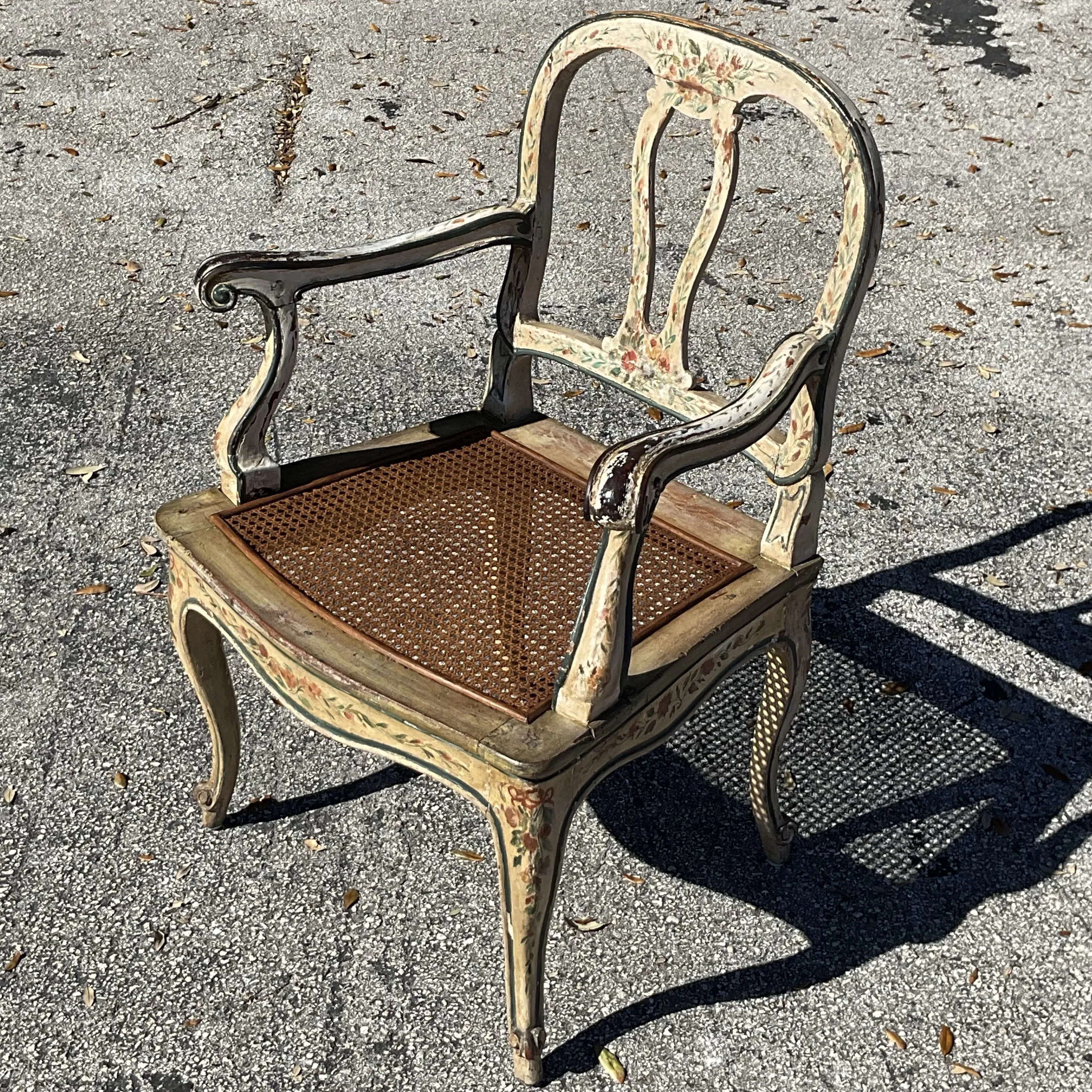 Vintage Regency Venetian Hand Painted Cane Chair - Back view