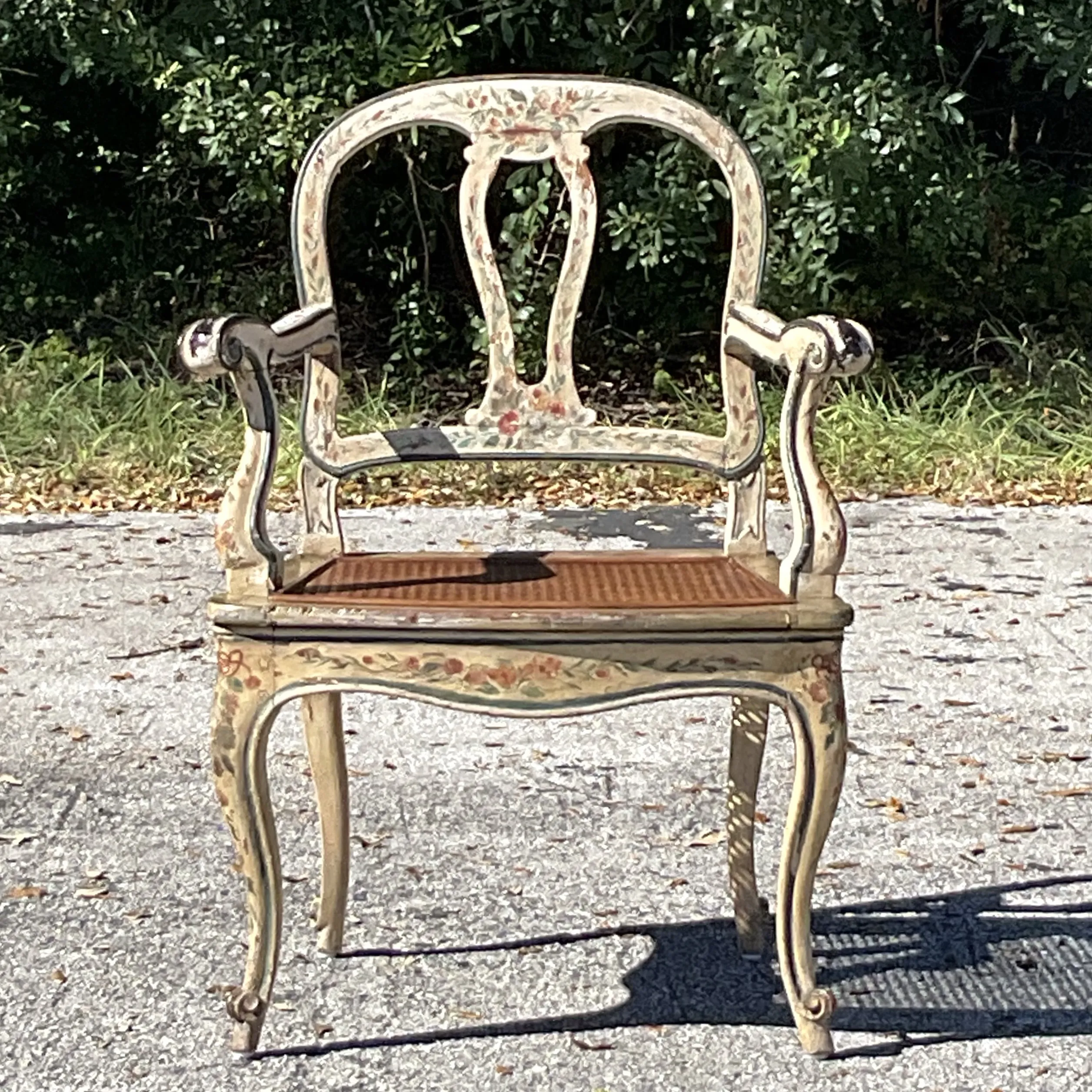 Vintage Regency Venetian Hand Painted Cane Chair - Side view