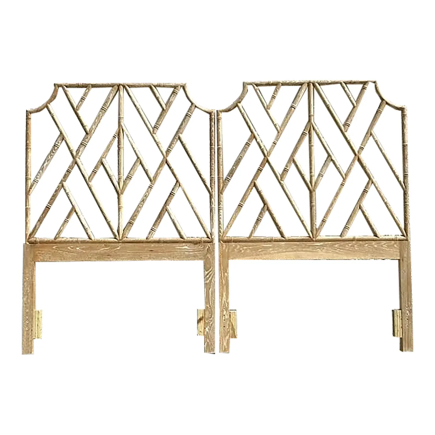 Vintage Regency Washed Chinese Chippendale Twin Headboards - Set of 2