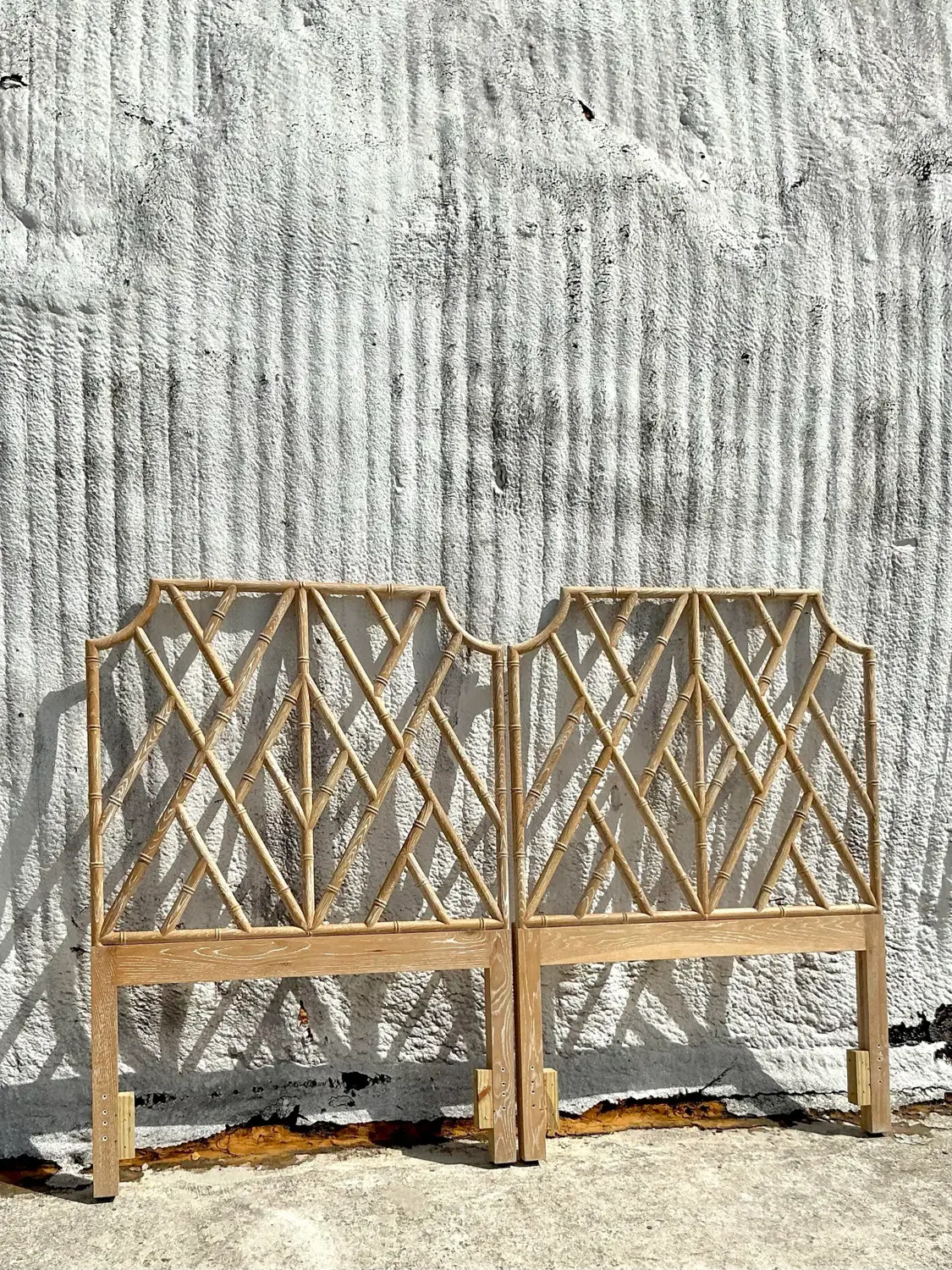 Vintage Regency Washed Chinese Chippendale Twin Headboards - Set of 2 - Back view