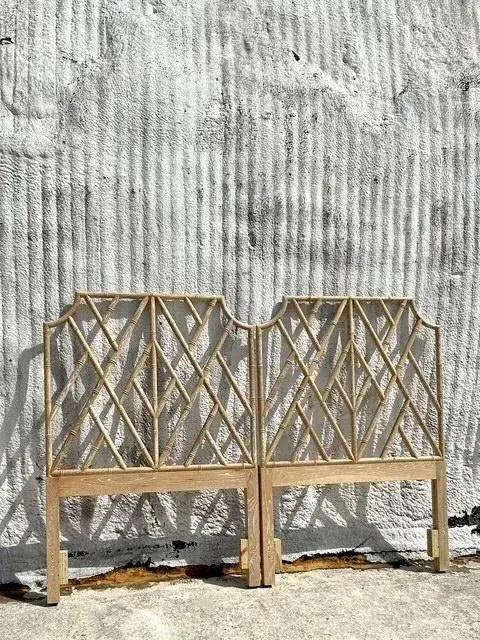 Vintage Regency Washed Chinese Chippendale Twin Headboards - Set of 2 - Side view