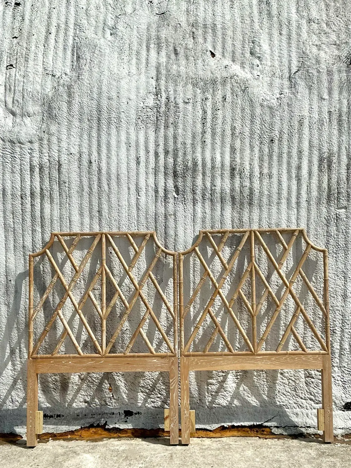 Vintage Regency Washed Chinese Chippendale Twin Headboards - Set of 2 - Top view