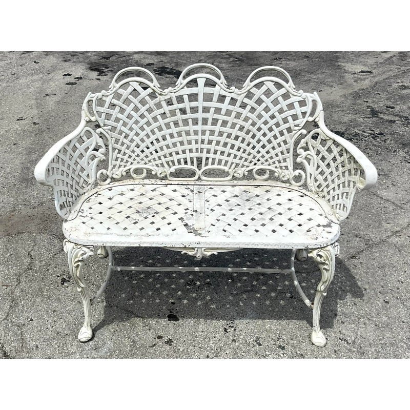 Vintage Regency Web Wrought Iron Bench - Detail view
