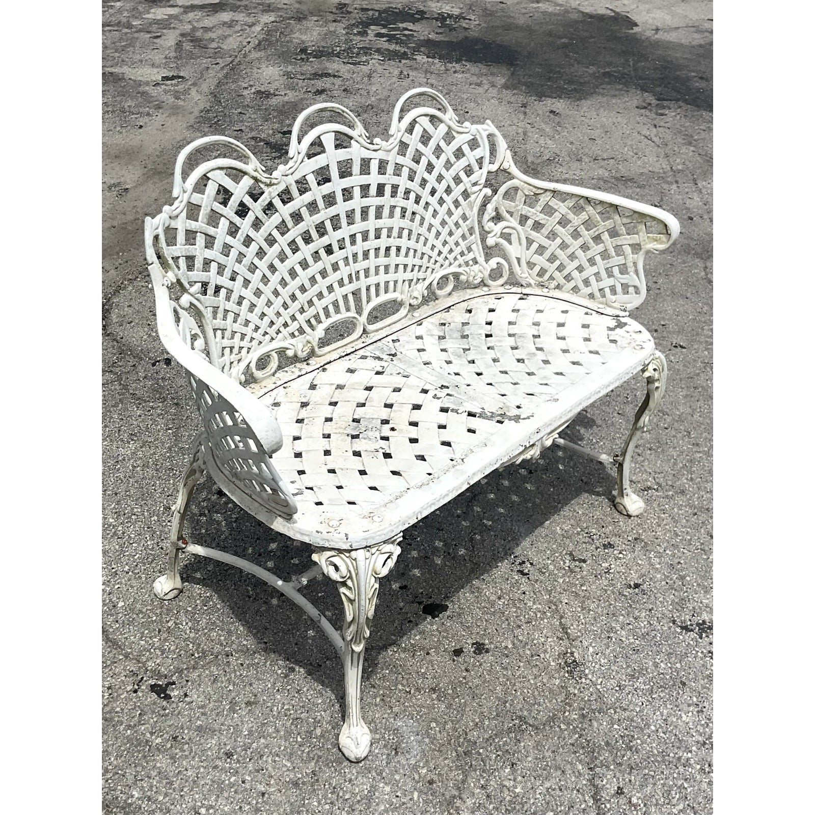 Vintage Regency Web Wrought Iron Bench - Top view