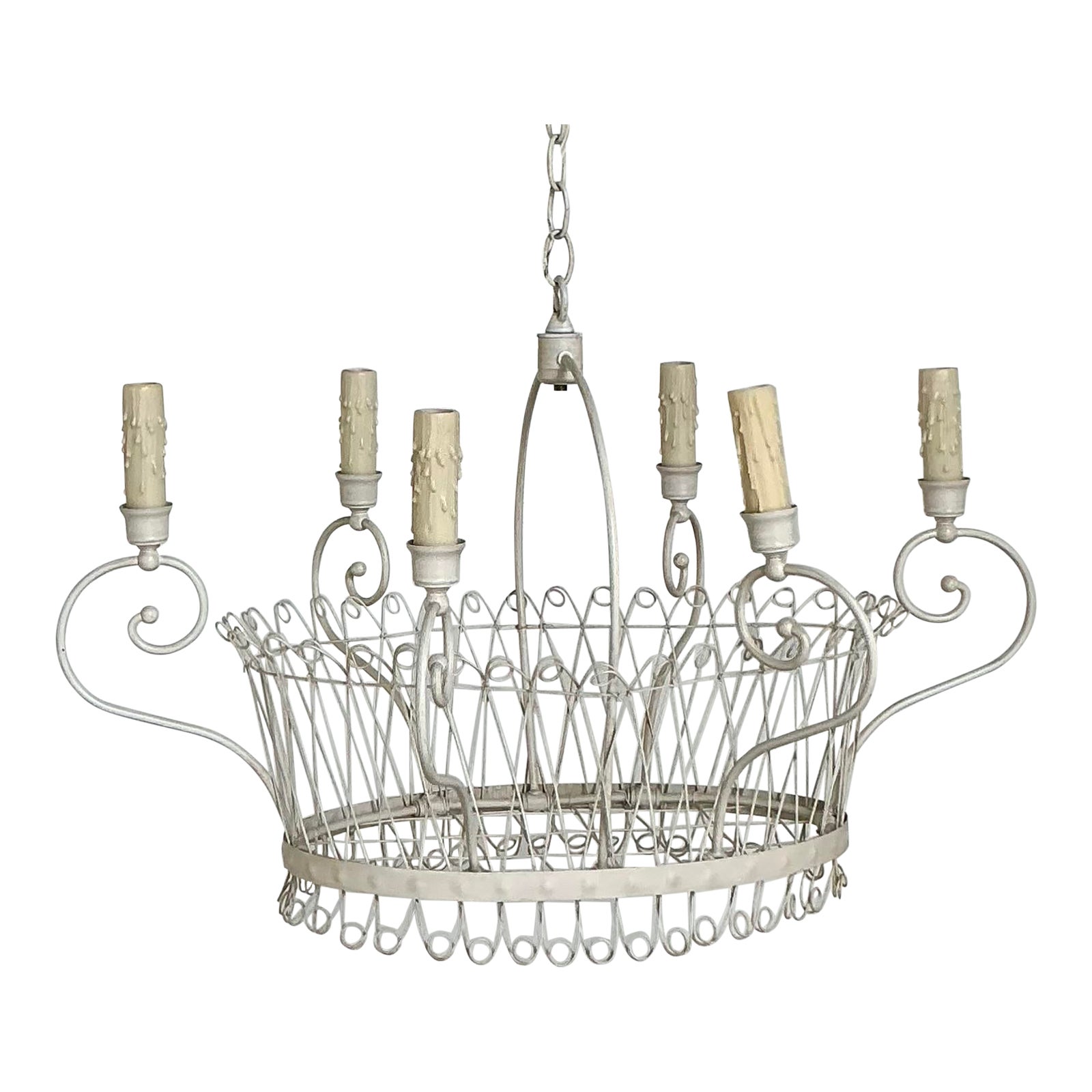 Vintage Regency Wire Basket Six Arm Chandelier