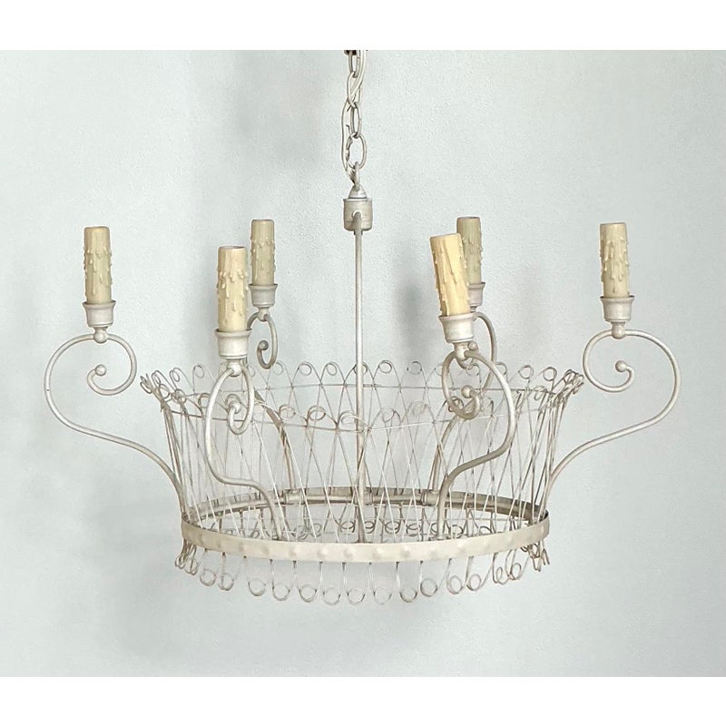 Vintage Regency Wire Basket Six Arm Chandelier - Detail view