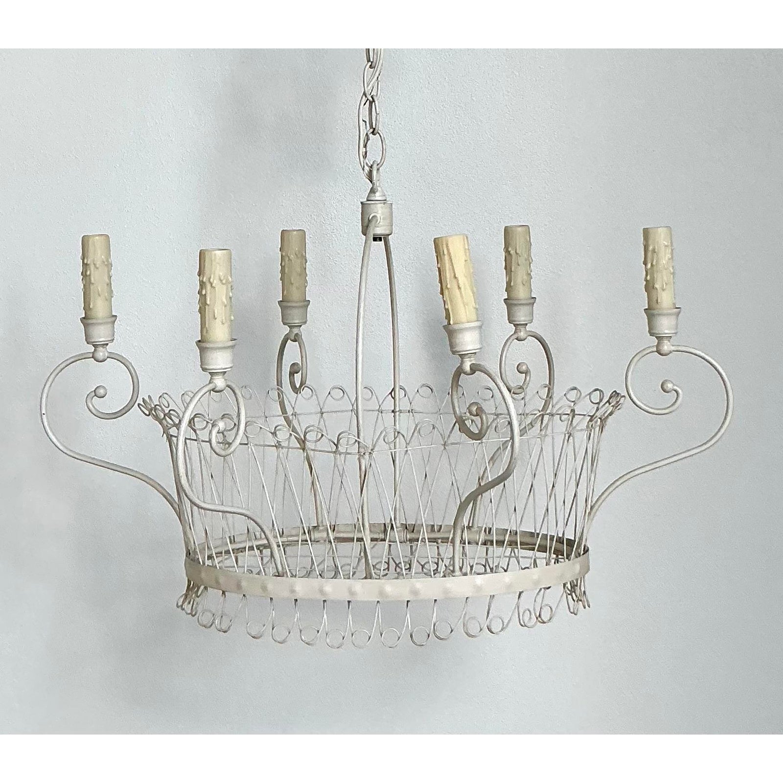 Vintage Regency Wire Basket Six Arm Chandelier - Back view