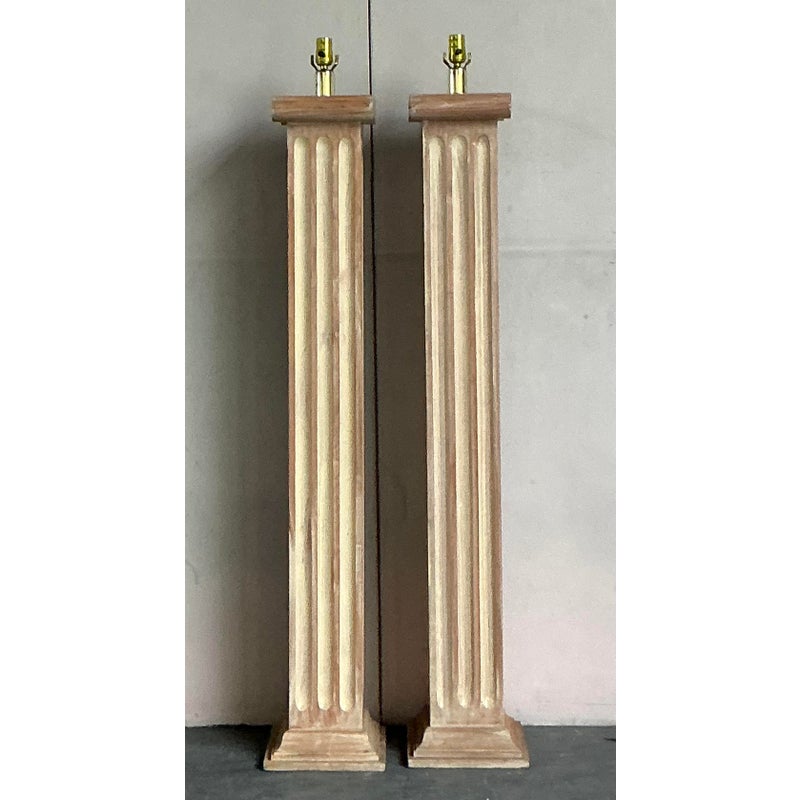 Vintage Regency Wooden Column Floor Lamps - A Pair - Top view