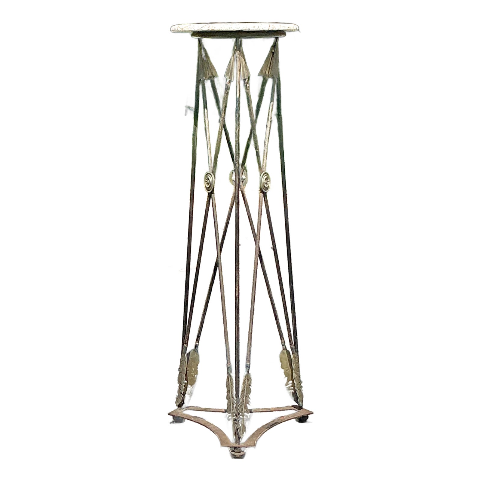 Vintage Regency Wrought Iron and Brass Arrow Pedestal - Detail view