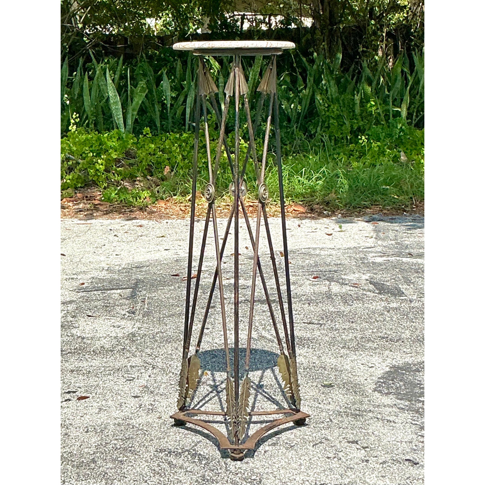 Vintage Regency Wrought Iron and Brass Arrow Pedestal - Back view