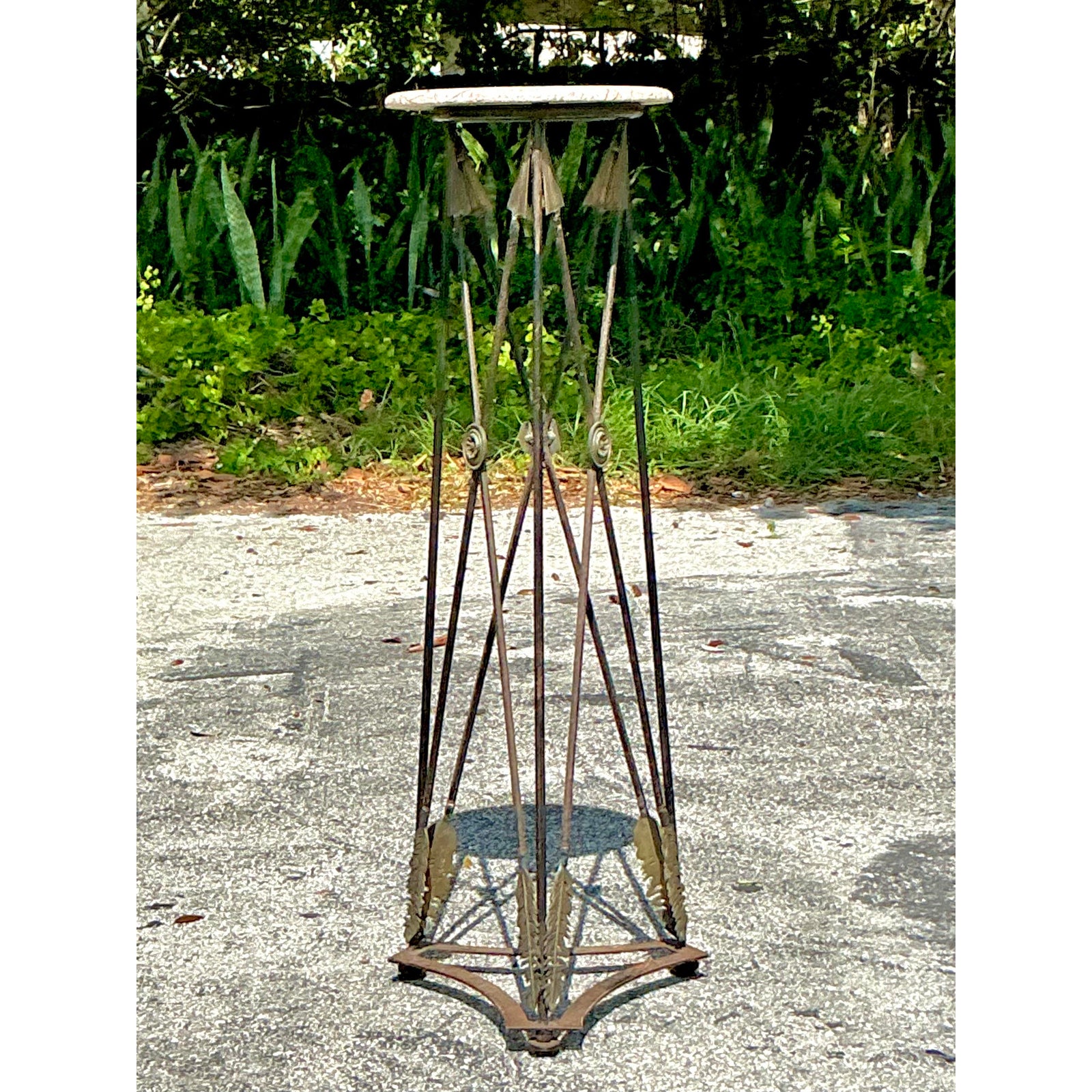 Vintage Regency Wrought Iron and Brass Arrow Pedestal - Top view
