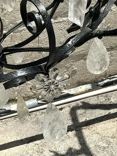 Vintage Regency Wrought Iron and Rock Crystal Chandelier - Top view
