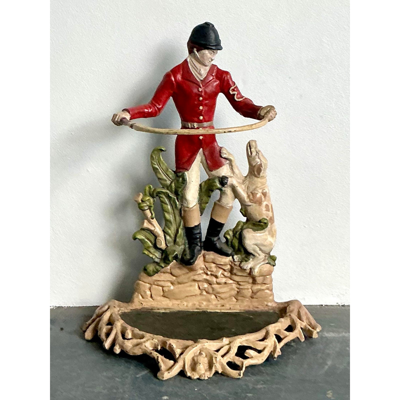 Vintage Regency Wrought Iron Jockey Umbrella Stand - Detail view