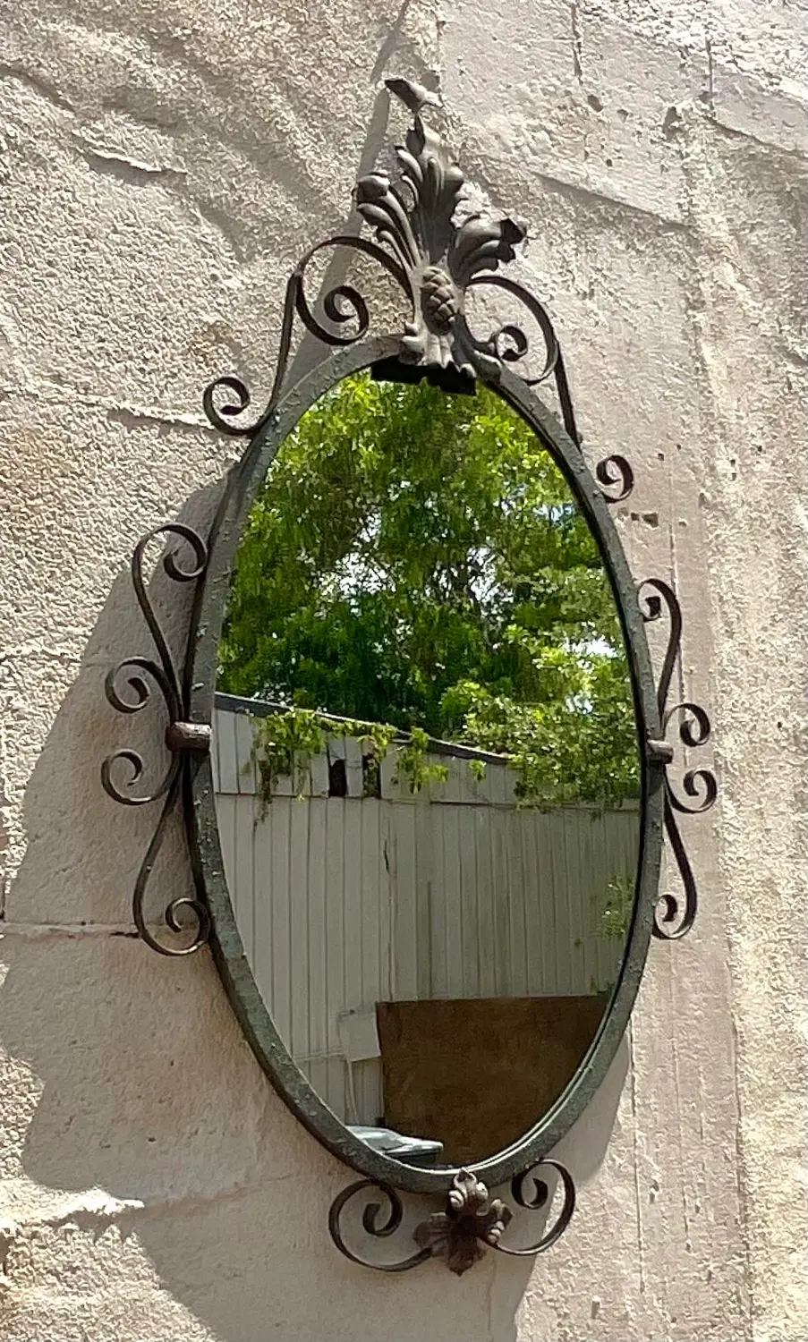 Vintage Regency Wrought Iron Oval Mirror - Top view